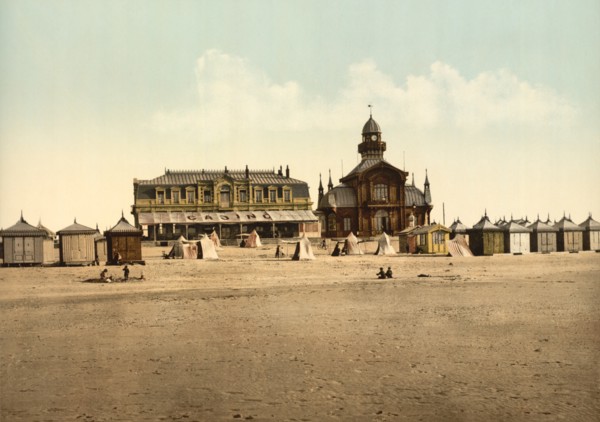 Beach and Casino, Calais, France, Photochrome Print, Detroit Publishing Company, 1900