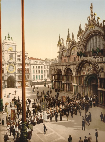 Procession in Front of St. Mark's Cathedral, Venice, Italy, Photochrome Print, Detroit Publishing Company, 1900