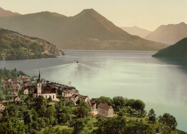 Lake Lucerne, Vitznau, Switzerland, Photochrome Print, Detroit Publishing Company, 1900
