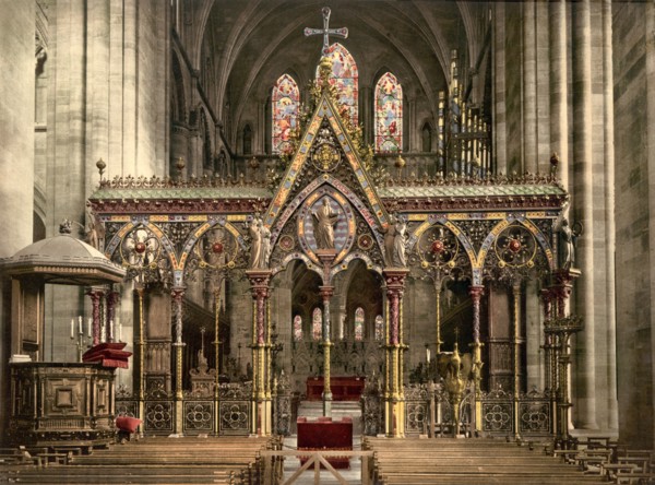 Cathedral Choir Screen, Hereford, England, Photochrome Print, Detroit Publishing Company, 1900