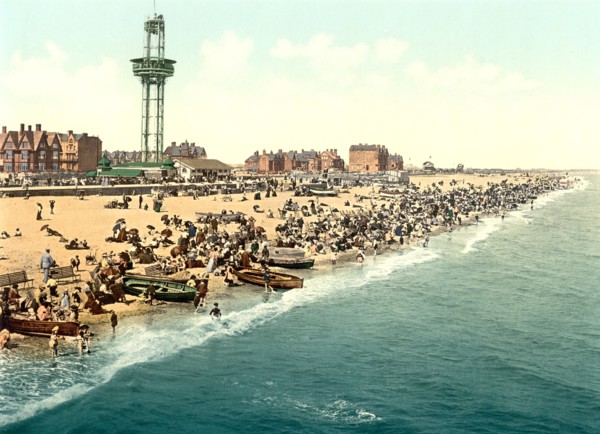 Beach and Revolving Tower, Yarmouth, England, Photochrome Print, Detroit Publishing Company, 1900