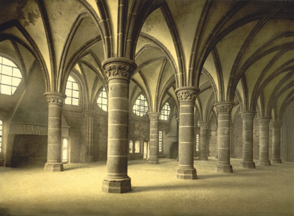 Knights' Hall, Mont St. Michel, France, Photochrome Print, Detroit Publishing Company, 1900