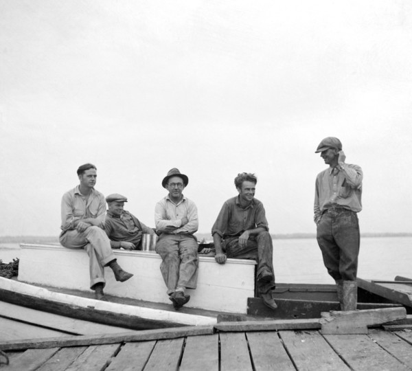 Oystermen at Rest, Rock Point, Maryland, USA, Arthur Rothstein for Farm Security Administration, September 1936