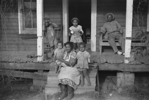 Tenant Farmer and Family on Porch, Marcella Plantation, Mileston, Mississippi, USA, Marion Post Wolcott for Farm Security Administration, October 1939