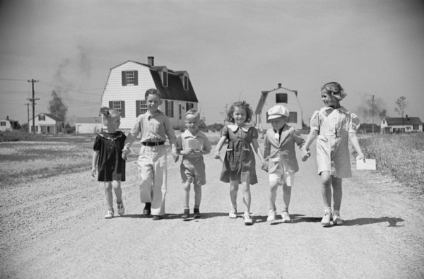 Homestead Children Coming Home from School, Decatur Homesteads, Indiana, USA, Carl Mydans for U.S. Resettlement Administration, May 1936