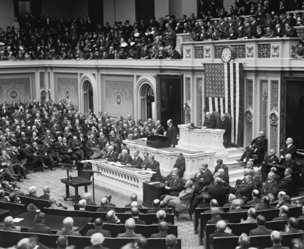U.S. President Calvin Coolidge during his First Annual Address to Congress, Washington DC, USA, National Photo Company, December 6, 1923