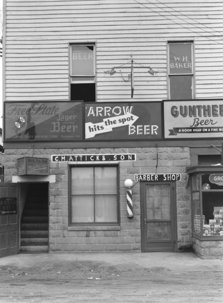 Barber Shop and Pool Hall, Berwyn, Maryland, USA, John Vachon for Farm Security Administration, September 1937