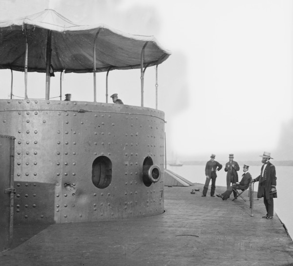 Deck and Turret of U.S.S. Monitor seen from Bow, James River, Virginia, by James F. Gibson, July 1862