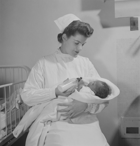 Nurse Feeding Newborn Baby, Fritz Henle for Office of War Information, November 1942