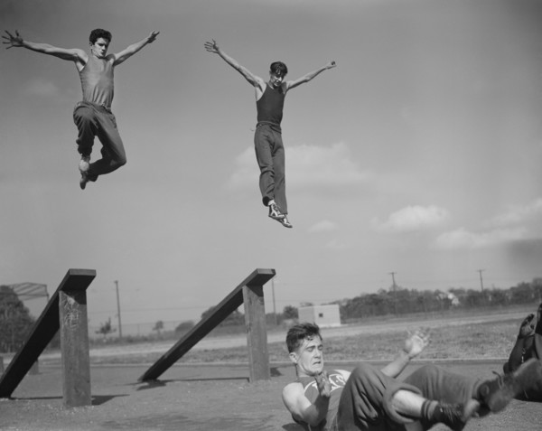 High School Victory Corps, Program Providing Training to Students Focusing on Skills Relevant to War Effort, Students on Obstacle Course, Flushing, New York, USA, William Perlitch, Office of War Infor...
