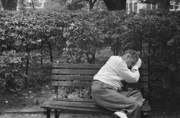 Man Sleeping on Bench, Franklin Park, Washington DC, USA, Joseph A. Horne for Office of War Information, July 1943