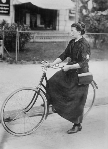 Female Telegraph Messenger on Bicycle during World War I, Berlin, Germany, Bain News Service, 1915