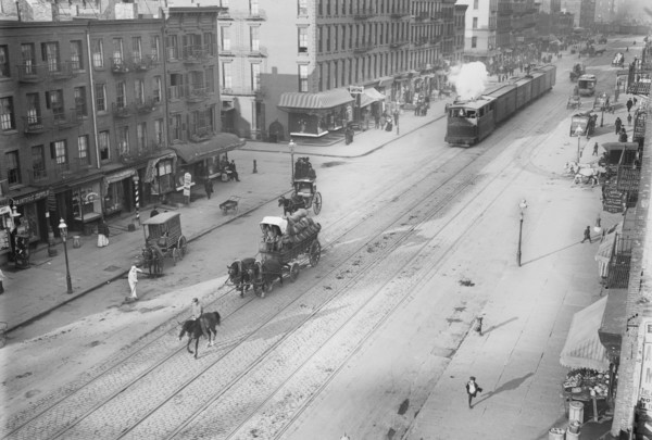 Mounted Escort Leading Train, Eleventh Ave at 28th Street, New York City, New York, USA, Bain News Service, circa 1900