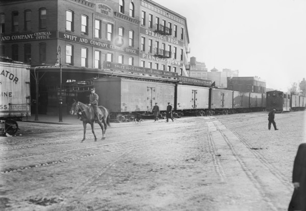 Train on Tracks, Eleventh Ave at 28th Street, New York City, New York, USA, Bain News Service, circa 1900