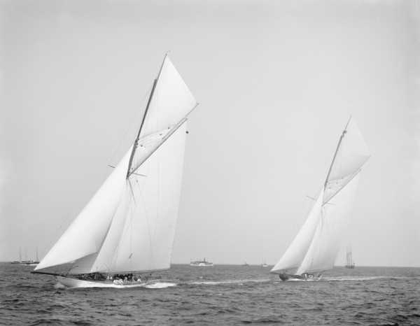 Columbia and Shamrock II, Prior to Start of America's Cup Race, New York Harbor, USA, Detroit Publishing Company, October 1901
