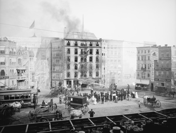 Firemen Battling Building Fire, Coney Island, New York, USA, Detroit Publishing Company, 1903