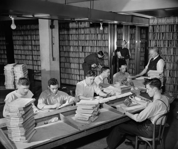 Employees in Patent Office File Room, Washington DC, USA, Harris & Ewing, 1940