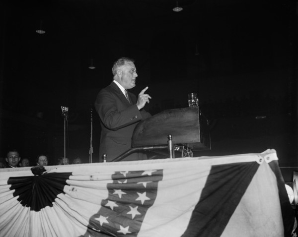 U.S. President Franklin Roosevelt Delivering Campaign Speech, Baltimore, Maryland, USA, Harris & Ewing, April 13, 1936