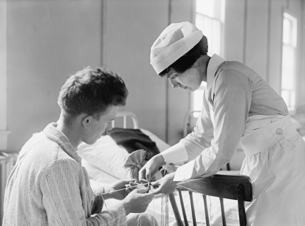 Recovering Soldier with Nurse, Walter Reed General Hospital, Washington DC, USA, Harris & Ewing, 1918