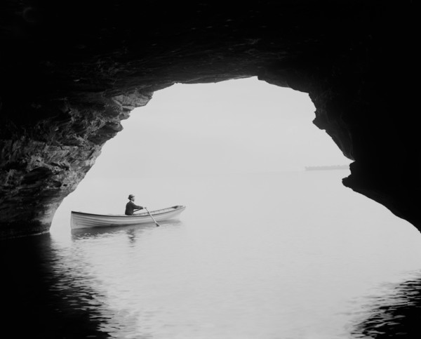 Man in Rowboat, Lake Huron from the Caves, Pointe aux Barques, Michigan, USA, Detroit Publishing, Company, 1900