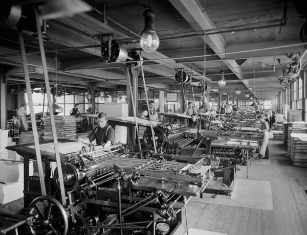 Male Workers, Printing Department, National Cash Register, Dayton, Ohio, USA, William Henry Jackson for Detroit Publishing Company, 1902