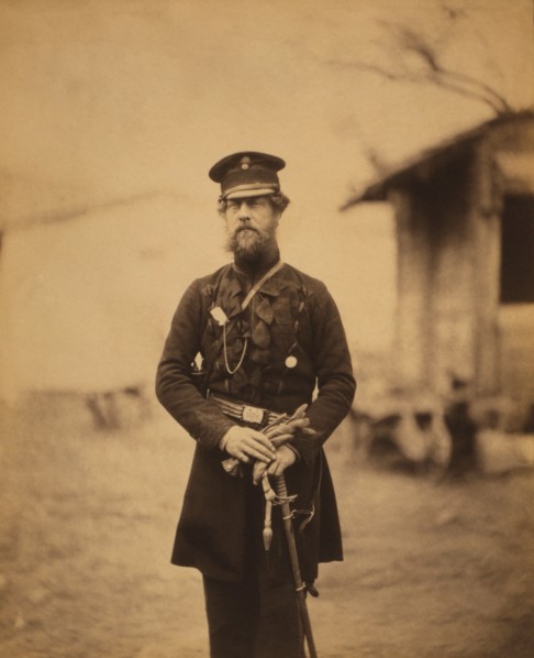 British Colonel Edward Birch Reynardson, Three-Quarter Length Portrait in Uniform with Sword, Crimean War, Crimea, Ukraine, by Roger Fenton, 1855