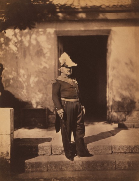French Maréchal Pélissier, Full-Length Portrait in Uniform and Hat, Standing in front of Building, Crimean War, Crimea, Ukraine, by Roger Fenton, 1855