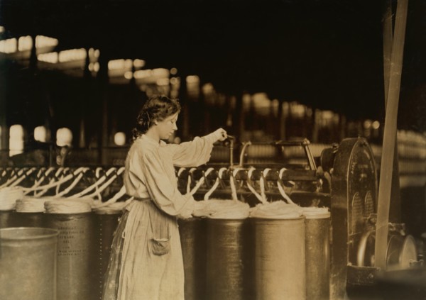 Girl Working at Slubber Machines, Lincoln Cotton Mills, Evansville, Indiana, USA, Lewis Hine for National Child Labor Committee, October 1908