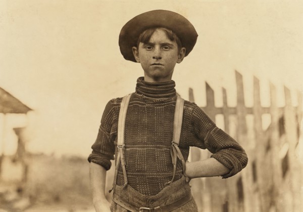 John Lewis, 12 years old, Weaver in Cotton Mill, Half-Length Portrait, Chester, South Carolina, USA, Lewis Hine for National Child Labor Committee, November 1908
