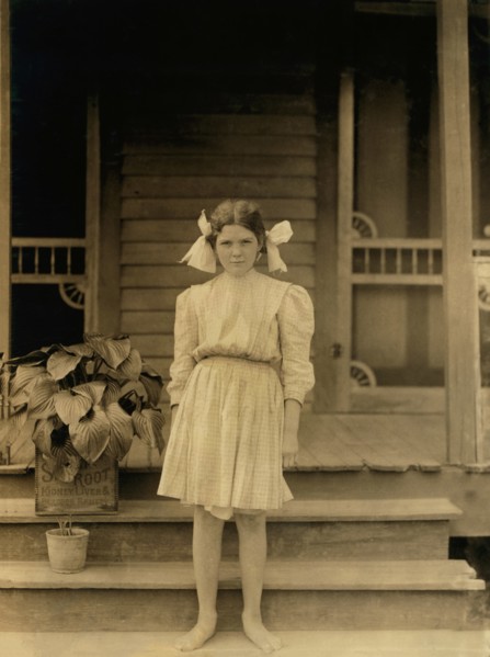 Myrtle Bagwell, Full-Length Portrait, Works as Spinner at Spartan Mills, Spartanburg, South Carolina, USA, Lewis Hine for National Child Labor Committee, May 1912