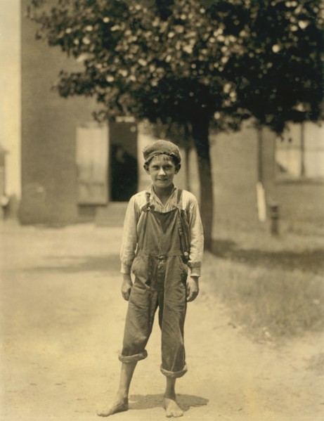 Johnnie Beam, Appears to be under 12 years old, Full-Length Portrait, Young Worker at Manufacturing Company, Pelzer, South Carolina, USA, Lewis Hine for National Child Labor Committee, May 1912