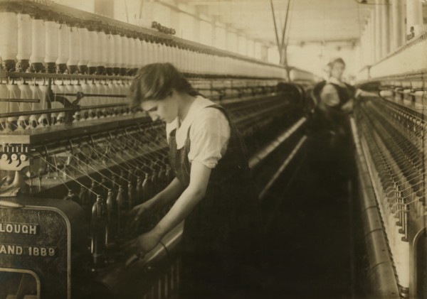 Bertha Bonneau, 15 years old, Doffer on Jack Speeder in Card Room, King Philip Mills, Fall River, Massachusetts, USA, Lewis Hine for National Child Labor Committee, June 1916