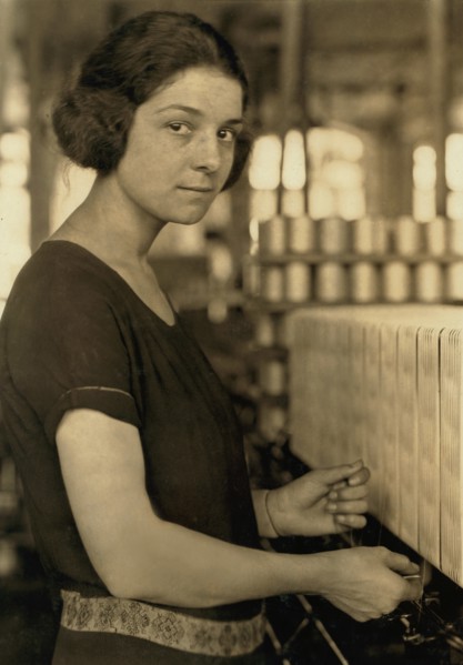 Young Female Worker in Favorable Working Conditions, Half-Length Portrait, Cheney Silk Mills, Lewis Hine for National Child Labor Committee, 1924