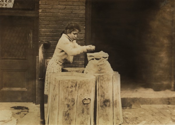 Young Girl Picking over Ash Barrels, Boston, Massachusetts, USA, Lewis Hine for National Child Labor Committee, October 1909