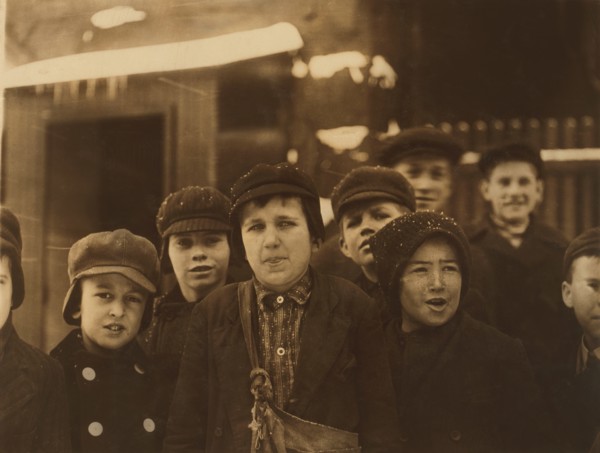 Group of Young Newsboys, Utica, New York, USA, Lewis Hine for National Child Labor Committee, February 1910