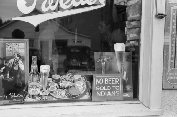 Sign in Beer Parlor Window, "No Beer Sold to Indians", Sisseton, South Dakota, USA, John Vachon, Farm Security Administration, September 1939