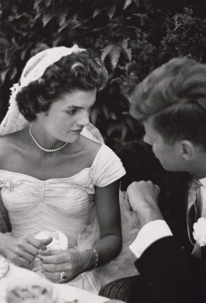 Jacqueline Bouvier Kennedy and Senator John F. Kennedy Talking at their Wedding Reception, Newport, Rhode Island, USA, by Toni Frissell, September 12, 1953