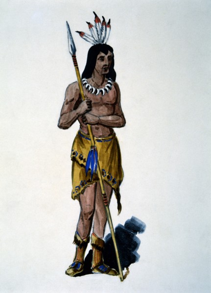 Powhatan Warrior, Watercolor Painting by William L. Wells for the Columbian Exposition Pageant, 1892