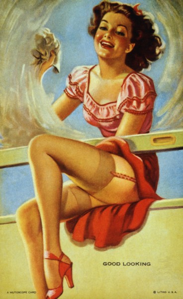 Sexy Woman Washing Window, "Good Looking", Mutoscope Card, 1940's