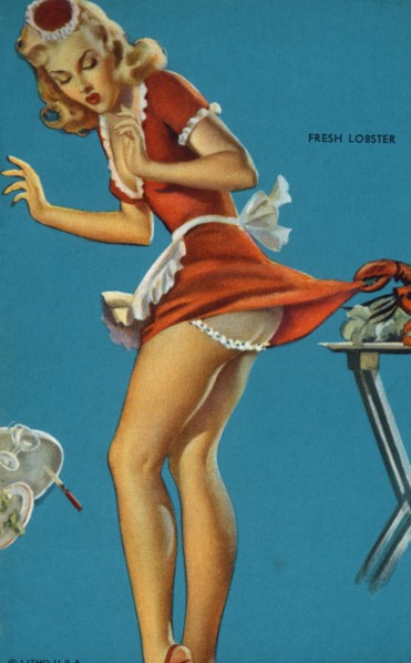 Lobster Claw Lifting Sexy Woman's Skirt, "Fresh Lobster", Mutoscope Card, 1940's