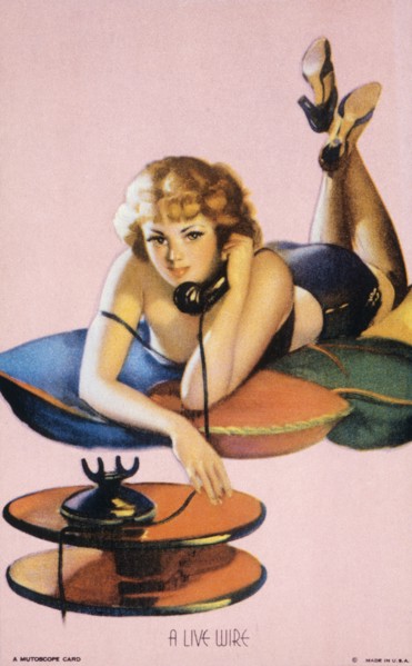 Woman Talking on Telephone, "A Live Wire", Mutoscope Card, 1940's