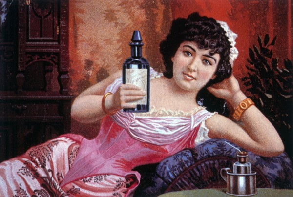 Woman Holding Bottle, Drs. Starkey and Palen's Compound Oxygen, Trade Card, circa 1890