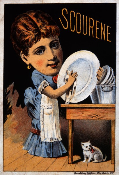 Woman Washing Dishes, Scourene, The Simonds Soap Co., Trade Card, circa 1880