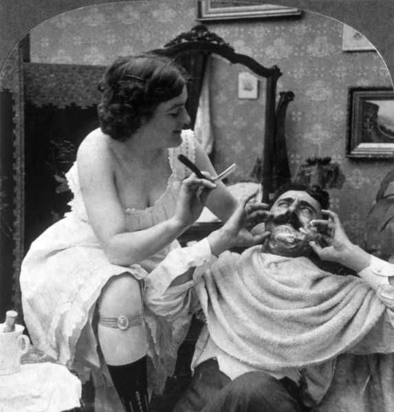 New Woman Barber, Single Image of Stereo Card, circa 1900