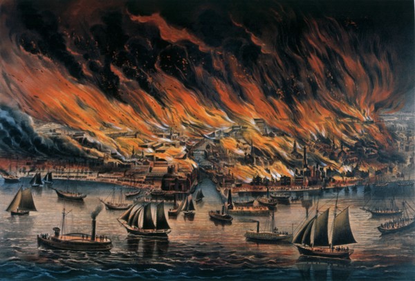 The Great Fire at Chicago, Currier & Ives, Lithograph, October 8, 1871