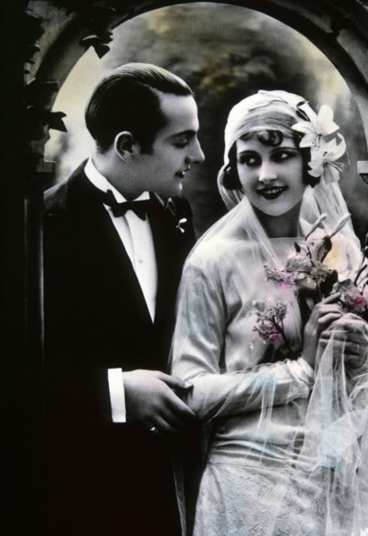 Wedding Couple, Portrait, Hand Colored Photograph, circa 1925