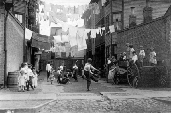 Children Playing Baseball in Tenement Alley, Boston, Massachusetts, USA
