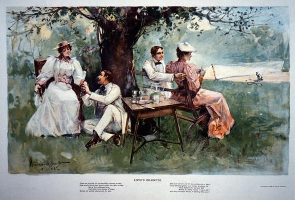 Two Couples Seated Under Tree, Love's Idleness, W. Granville-Smith, Painting, 1894
