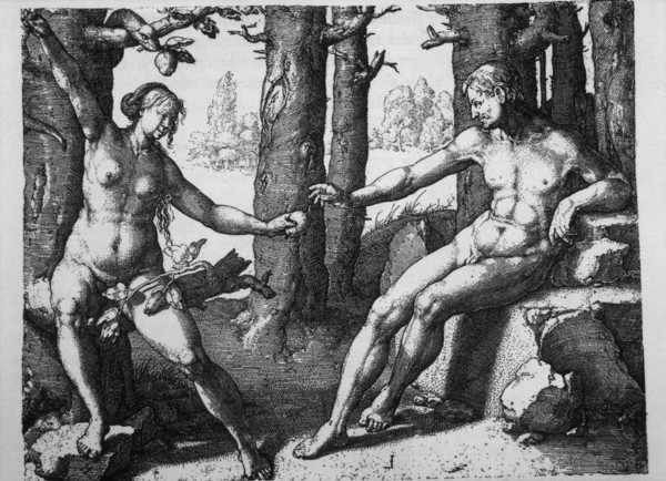 Adam and Eve, Copperplate Engraving by Lucas van Leyden