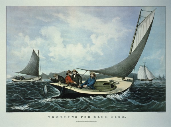 Trolling for Blue Fish, Currier & Ives, Lithograph, 1866